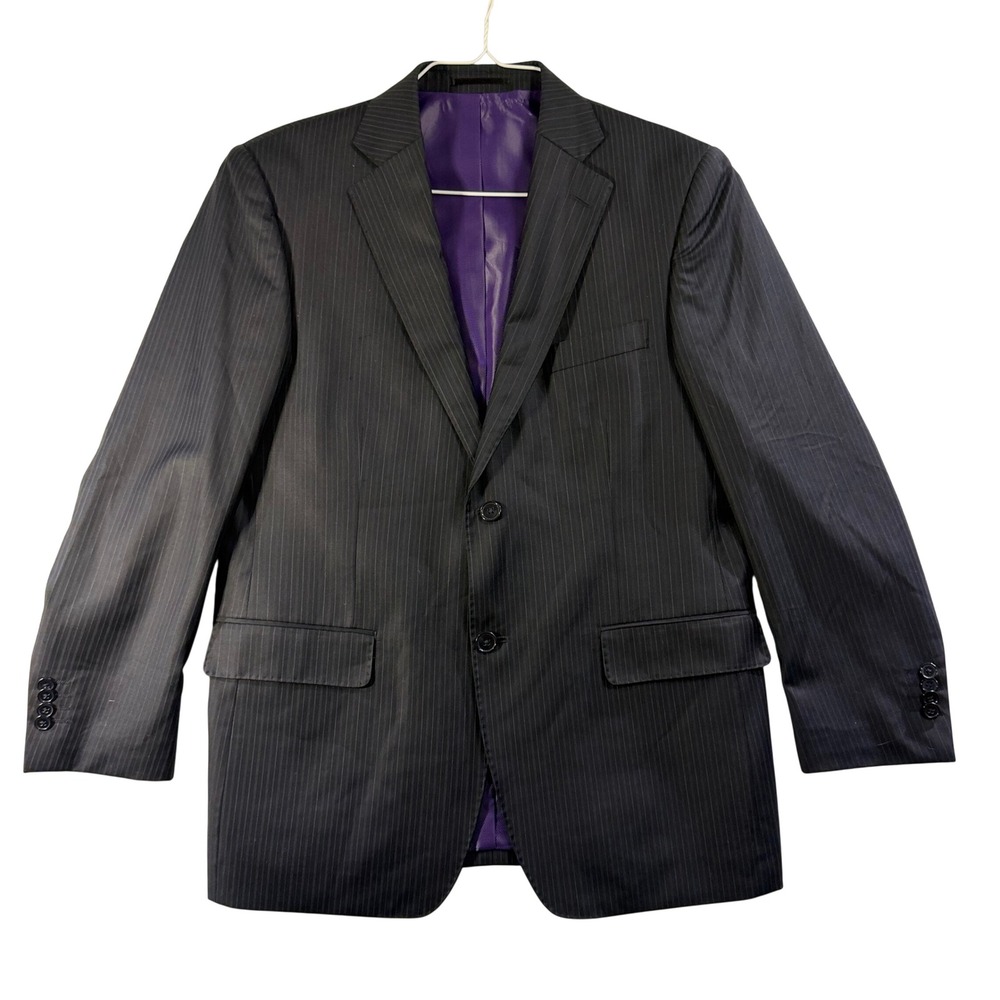 Studio Milano Italy Mens 40S Blazer Super 140s Wool Pinstripe Grey Purple Lining